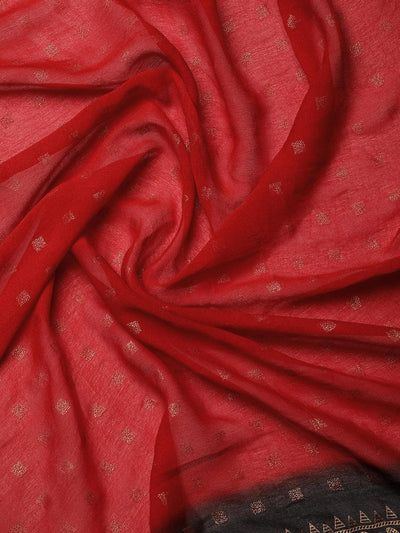 Red Printed Georgette Saree - Libas