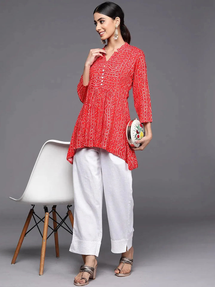 Red Printed Rayon A-Line Kurti - Libas
