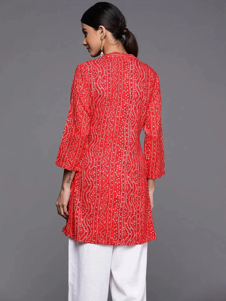 Red Printed Rayon A-Line Kurti - Libas