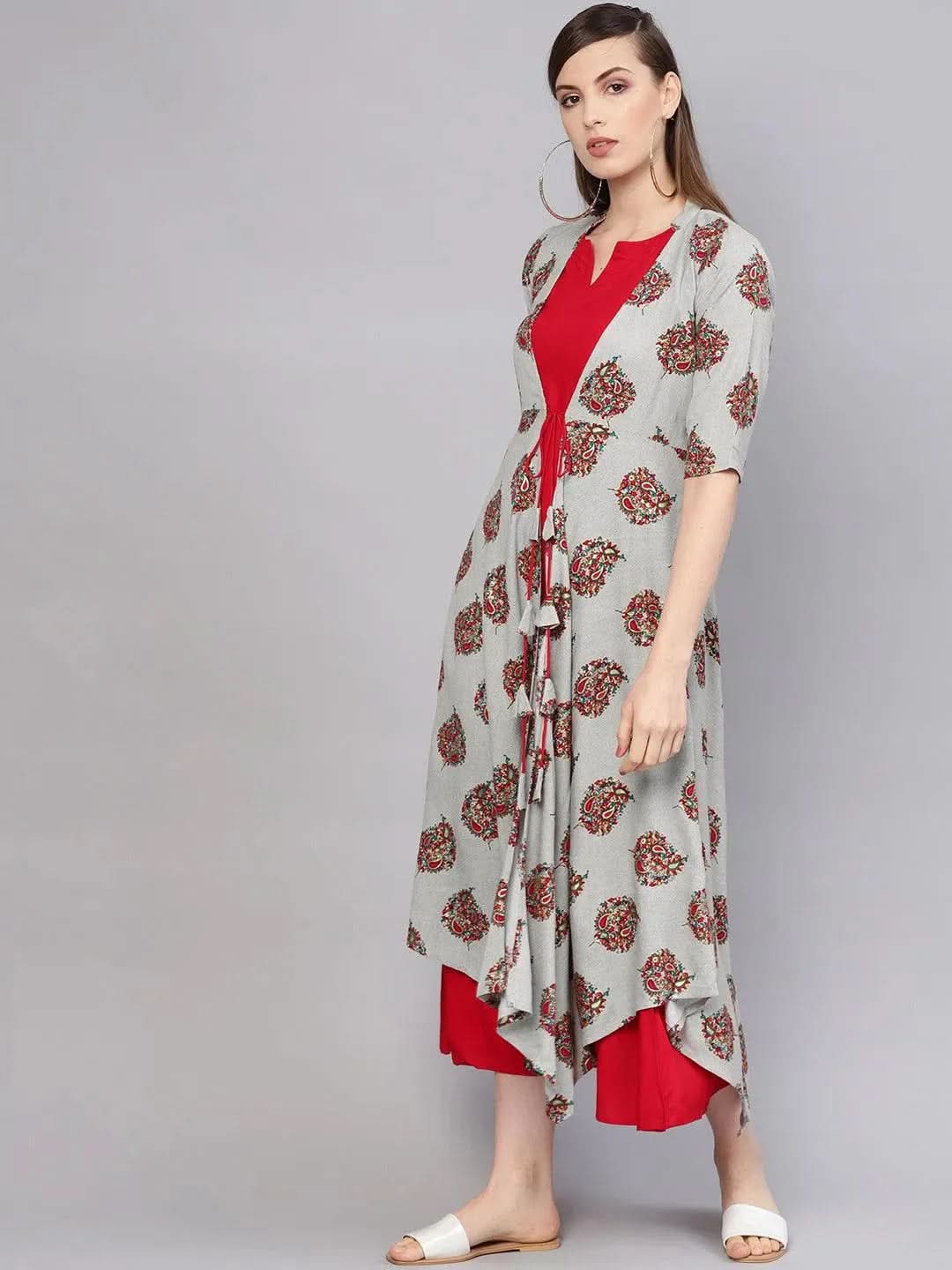 

Buy Red Printed Rayon Dress With Jacket - 8440- | Libas Ethnic Wear Online