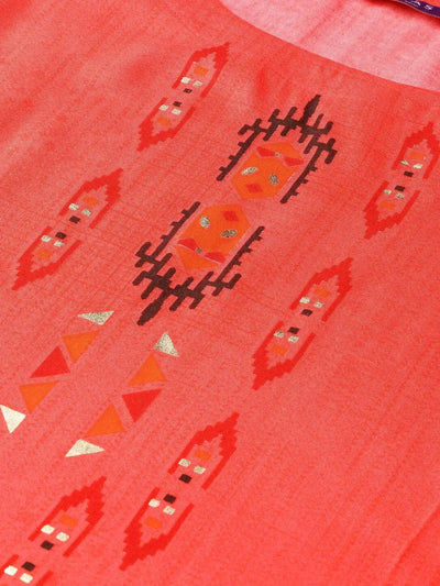 Red Printed Rayon Kurta - Libas