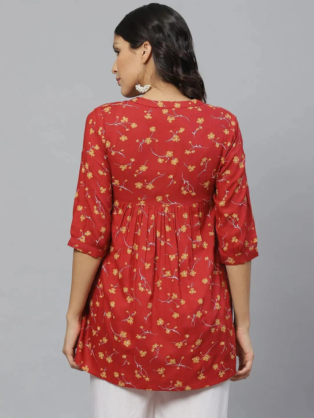 Red Printed Rayon Kurti - Libas 