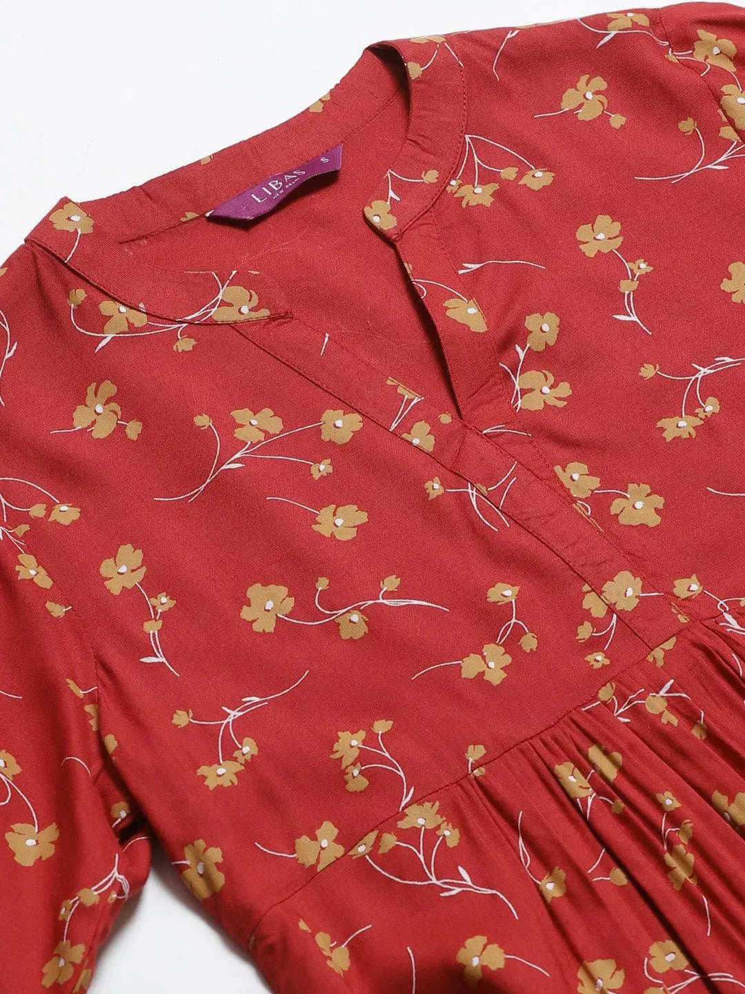 Red Printed Rayon Kurti - Libas 