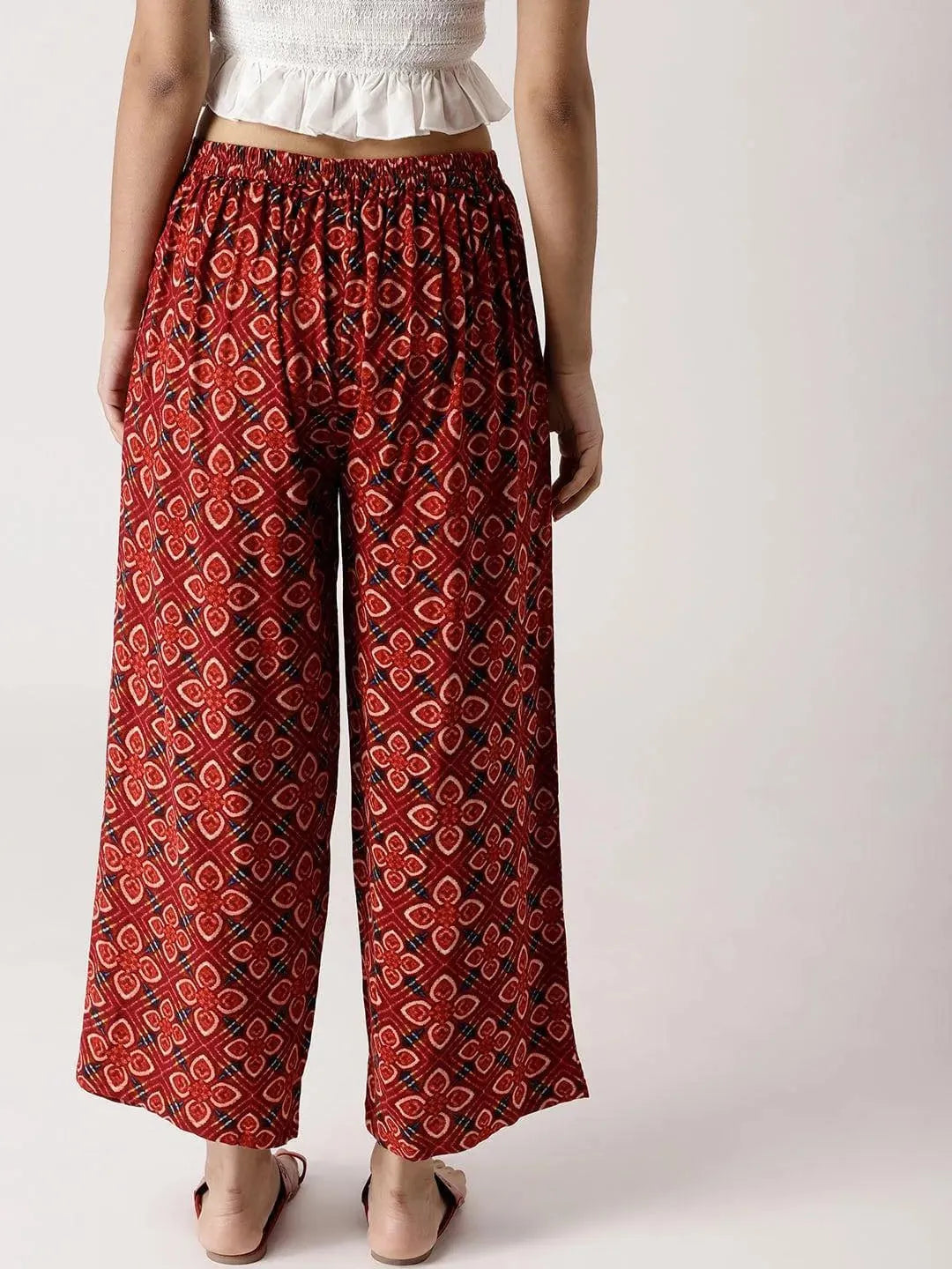 Red Printed Rayon Palazzos - Libas