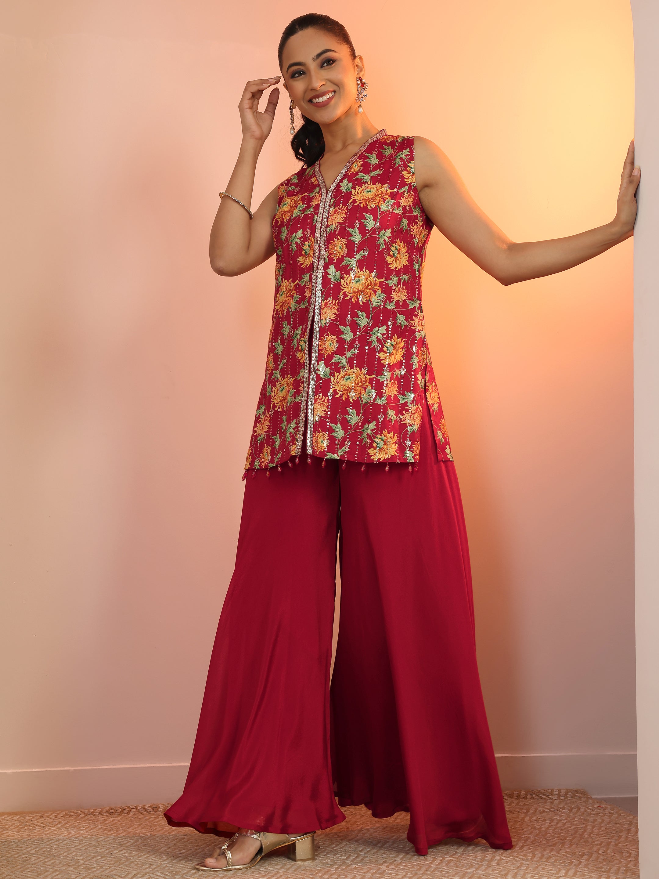 libas Red Printed Silk Blend Straight Kurta Set-picture-61