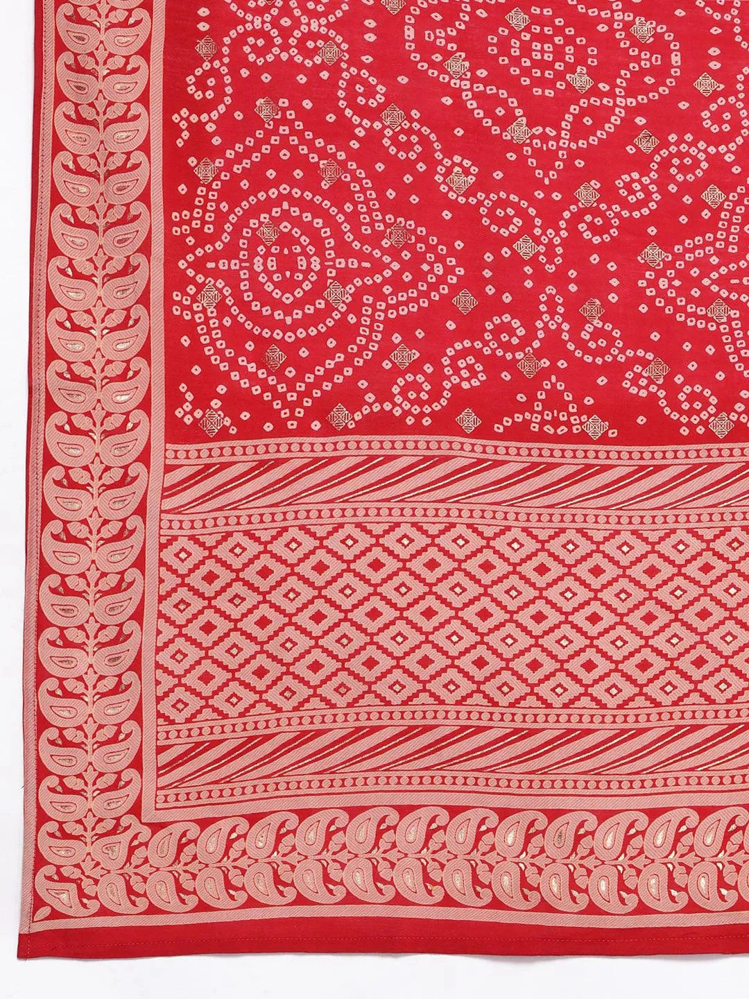 Red Printed Silk Blend Straight Kurta With Palazzos & Dupatta - Libas 