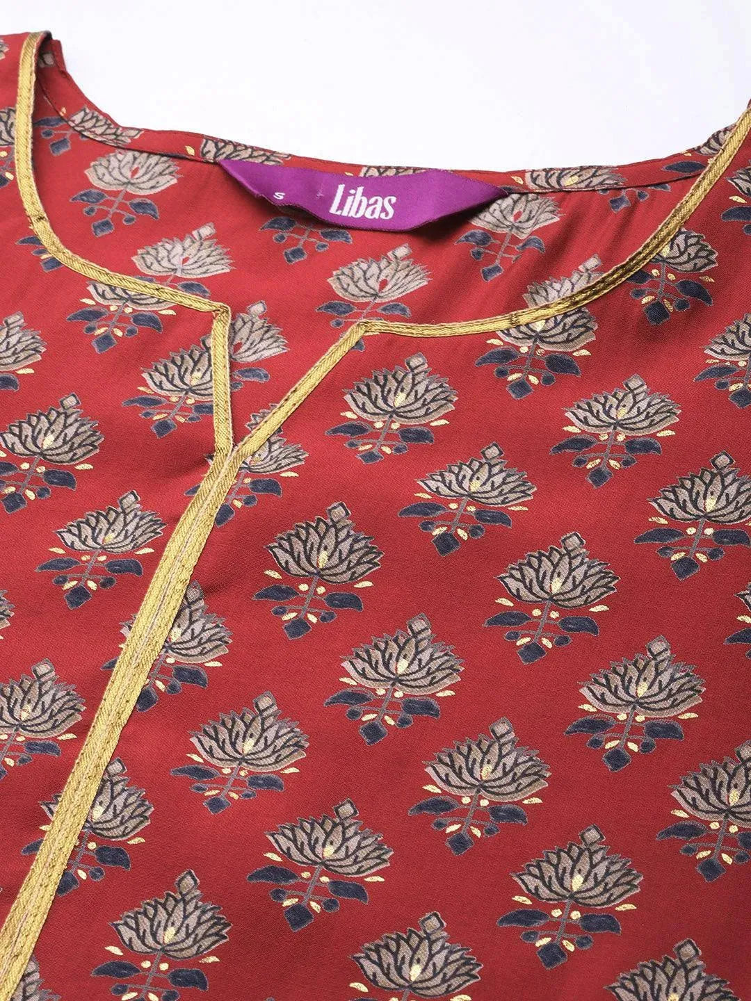Red Printed Silk Straight Kurta - Libas 