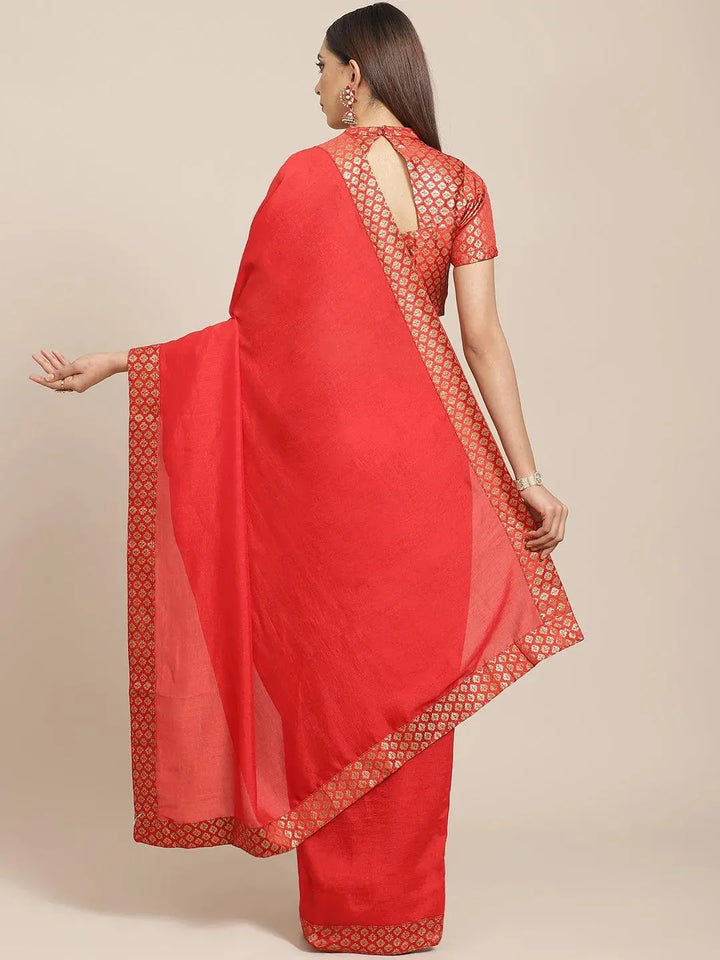 Red Solid Chiffon Saree - Libas