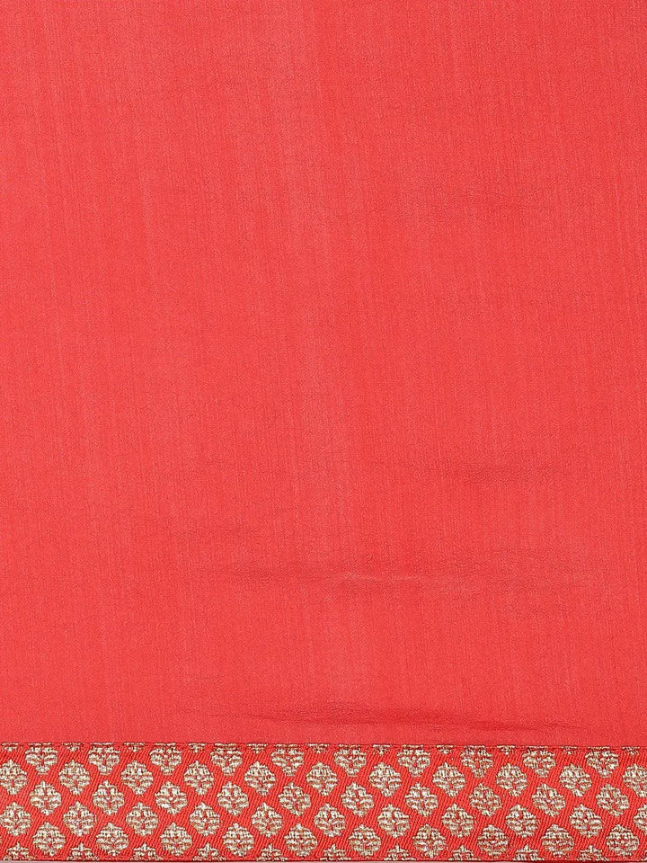 Red Solid Chiffon Saree - Libas