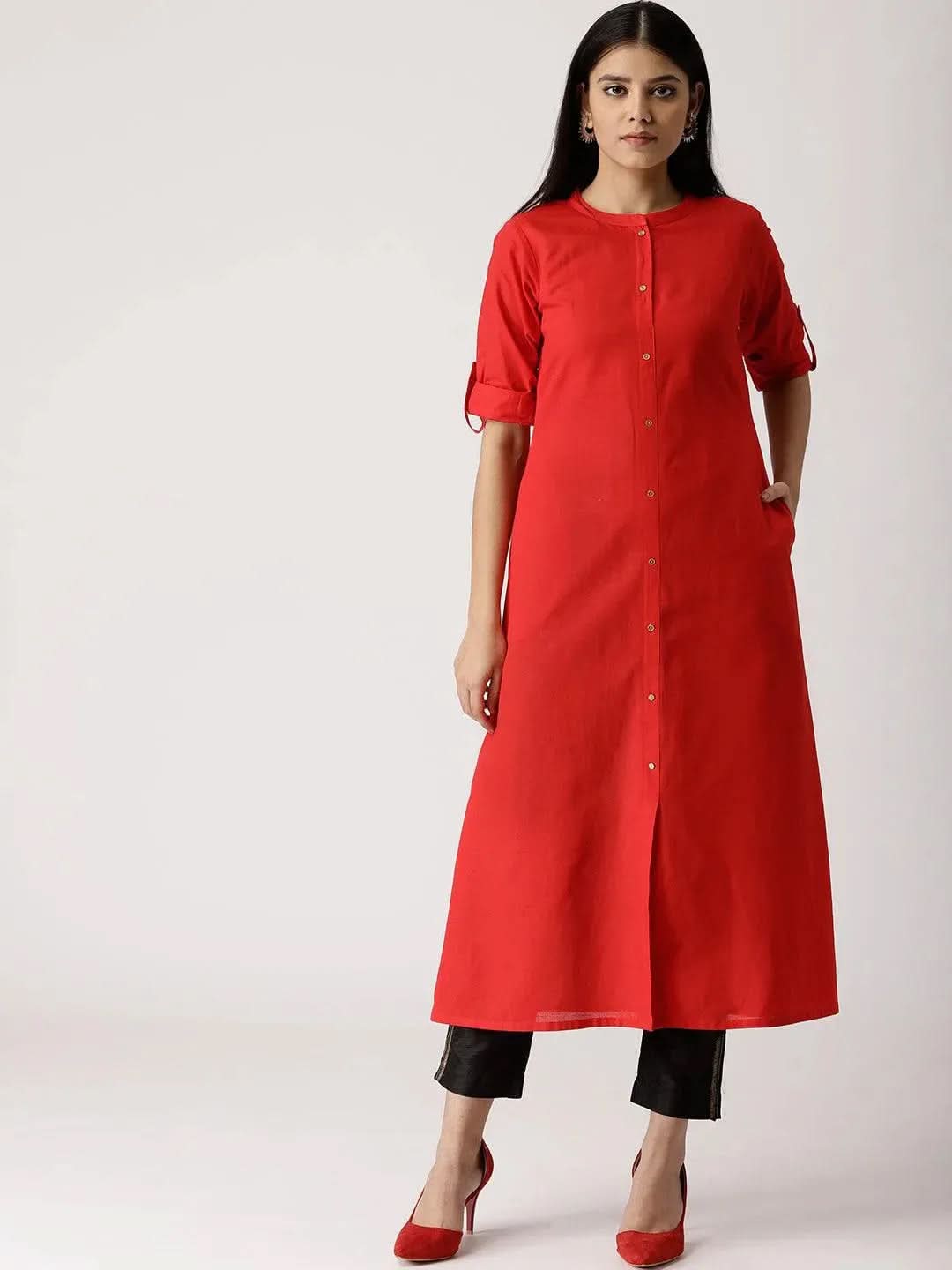 

Buy Red Solid Cotton Kurta - 7358-XS | Libas Ethnic Wear Online