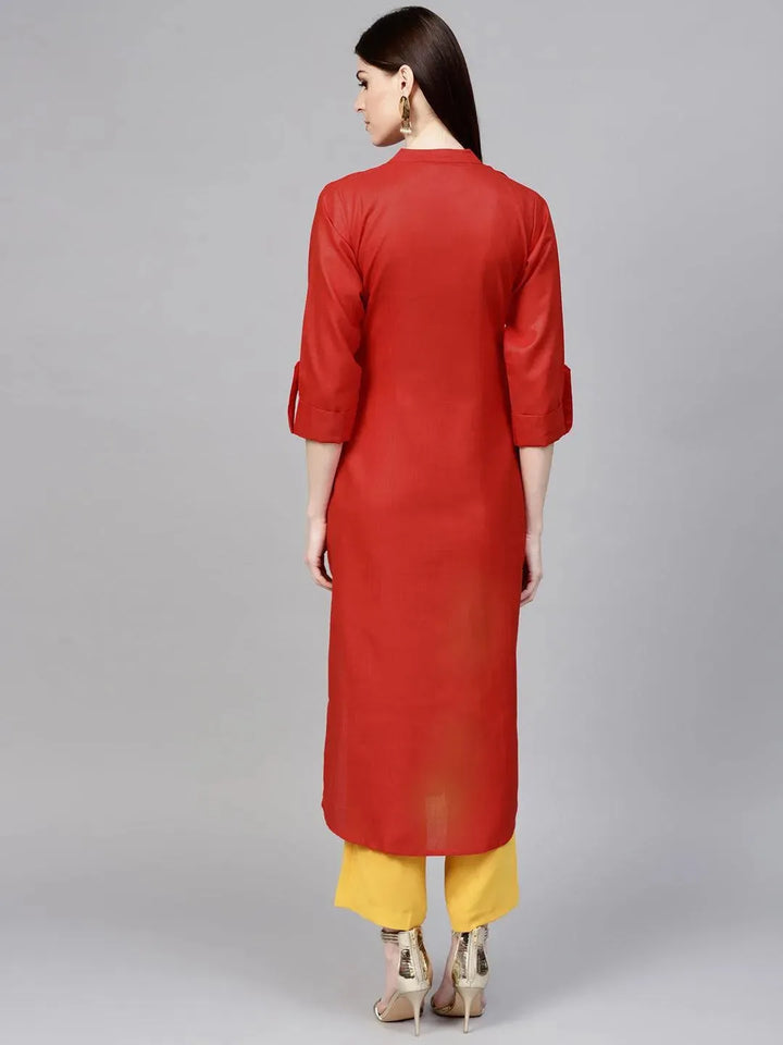 Red Solid Cotton Kurta - Libas