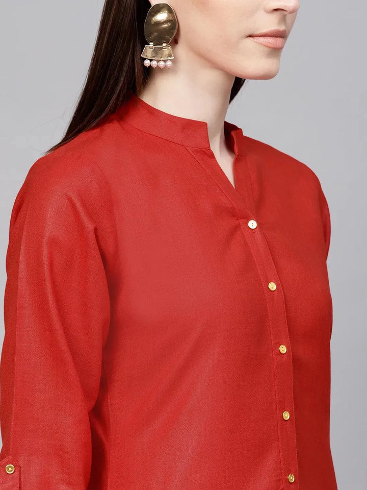 Red Solid Cotton Kurta - Libas