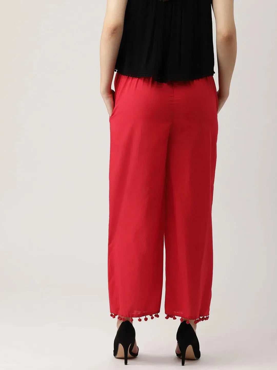 Red Solid Cotton Palazzos - Libas