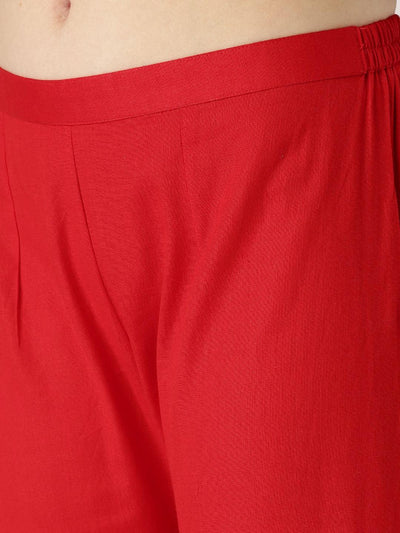 Red Solid Cotton Palazzos - Libas