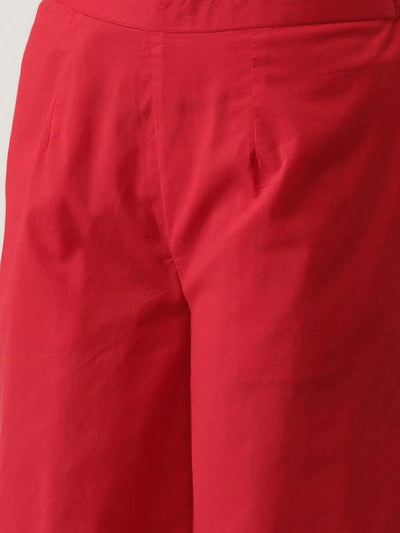 Red Solid Cotton Palazzos - Libas