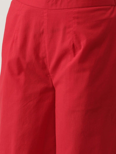 Red Solid Cotton Palazzos - Libas