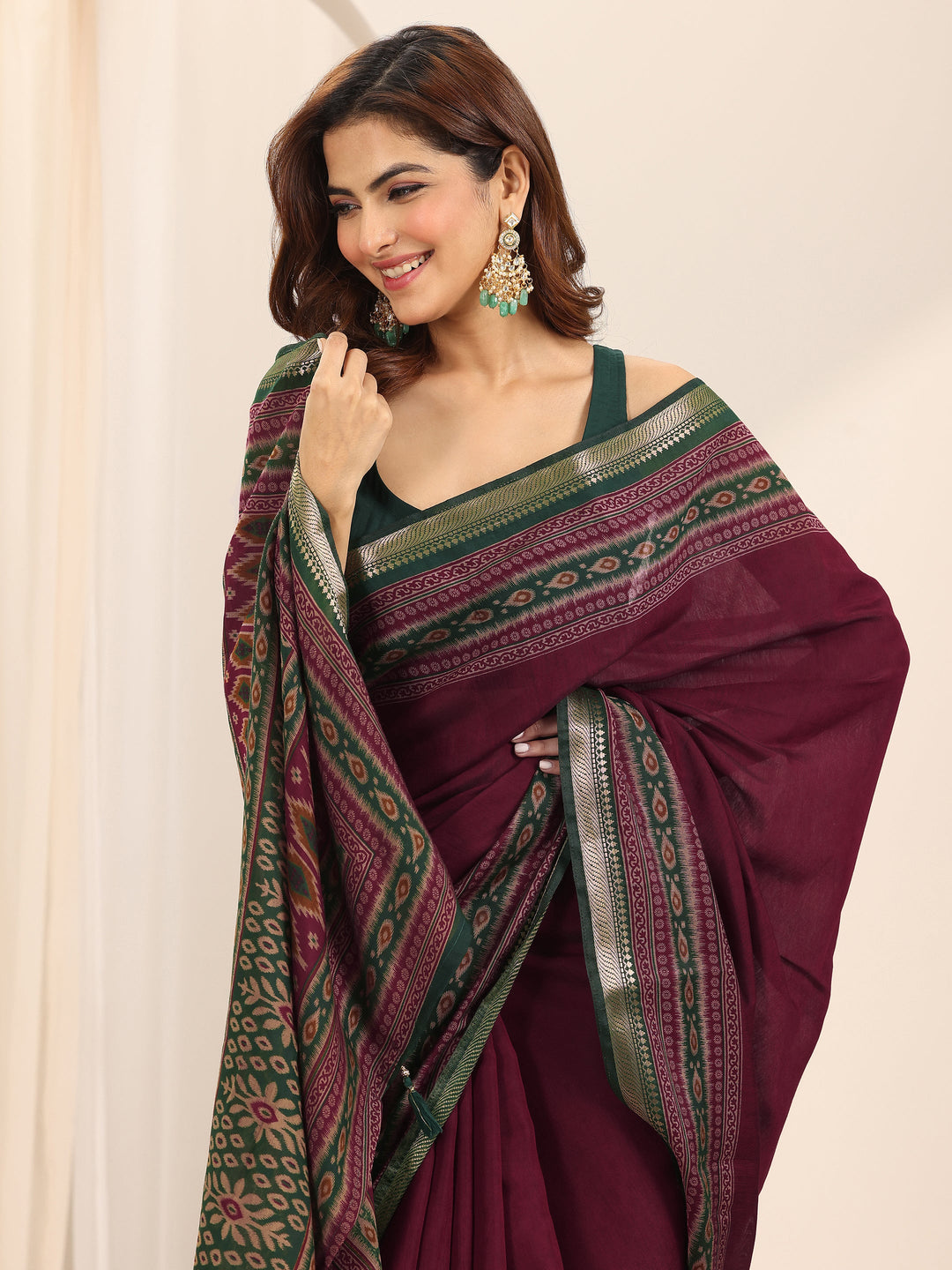 Red Solid Cotton Silk Saree With Unstitched Blouse Piece 