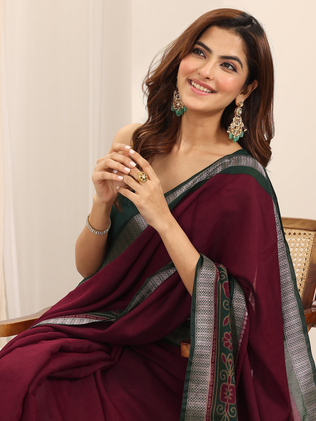  Red Solid Cotton Silk Saree With Unstitched Blouse Piece 