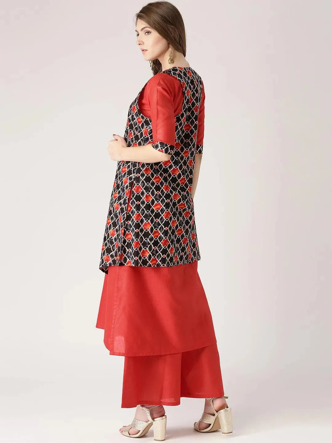 Red Solid Cotton Kurta Set - Libas 