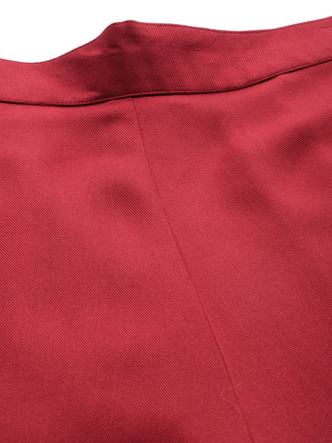 Red Solid Pashmina Wool Trousers