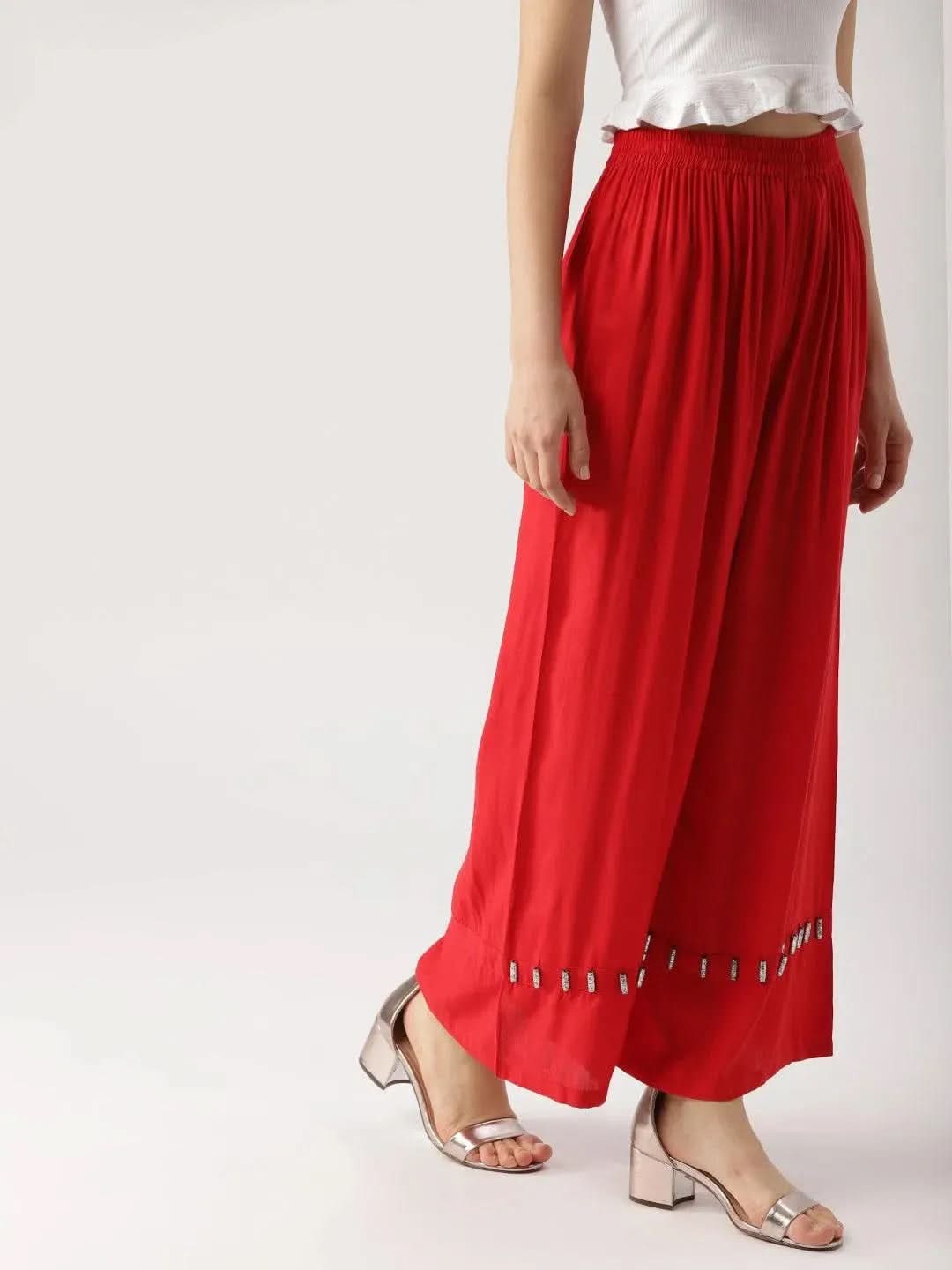 

Buy Red Solid Rayon Palazzos - PL432-XL | Libas Ethnic Wear Online