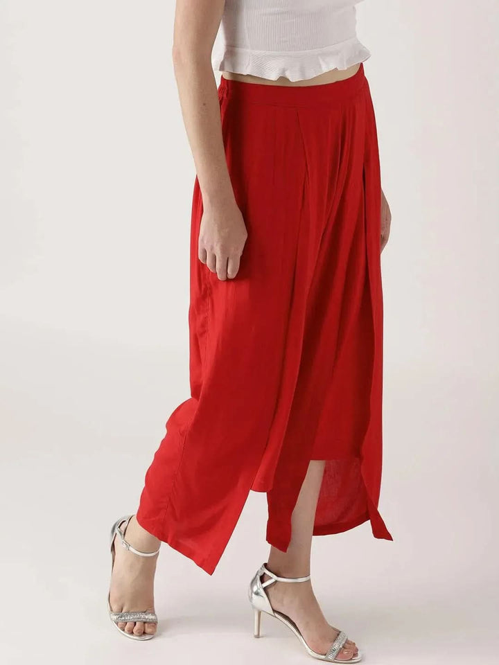 Red Solid Rayon Palazzos - Libas