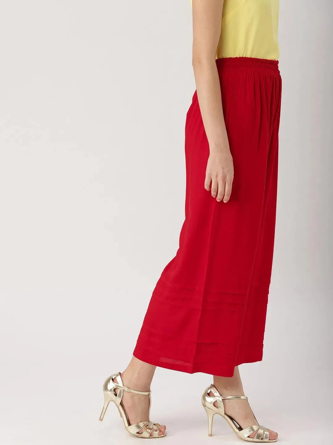 Red Solid Rayon Palazzos - Libas