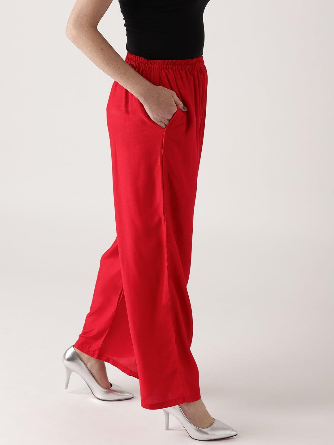 Red Solid Rayon Palazzos