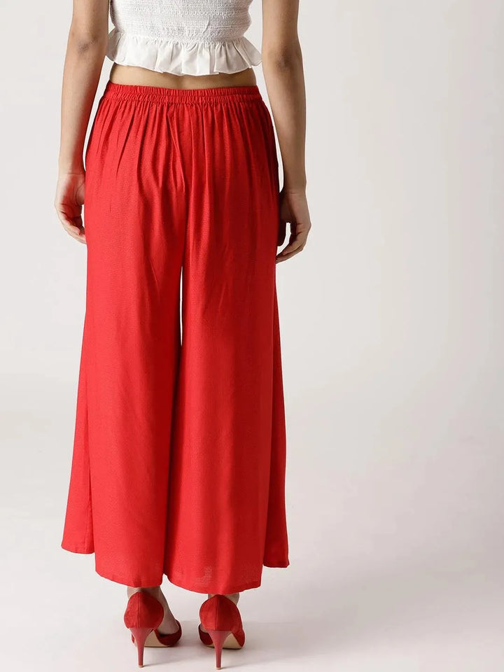 Red Solid Rayon Palazzos - Libas