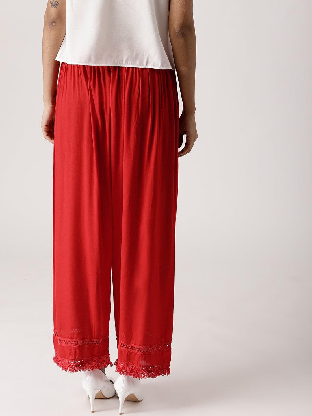 Red Solid Rayon Palazzos