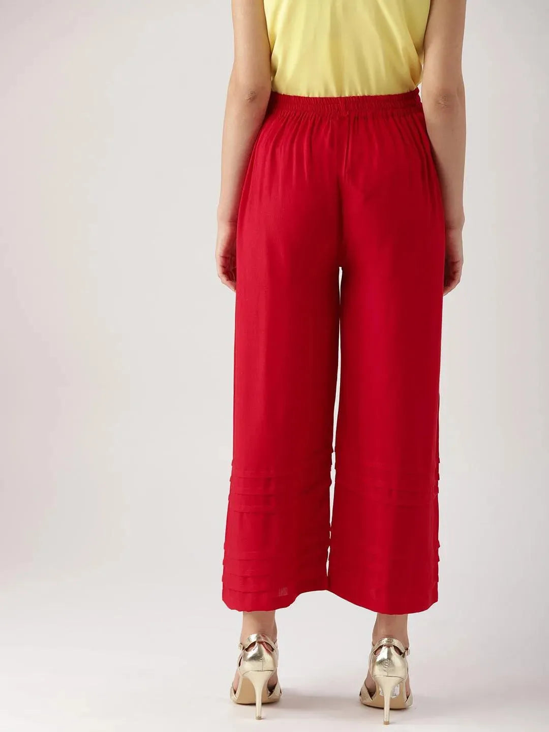 Red Solid Rayon Palazzos - Libas