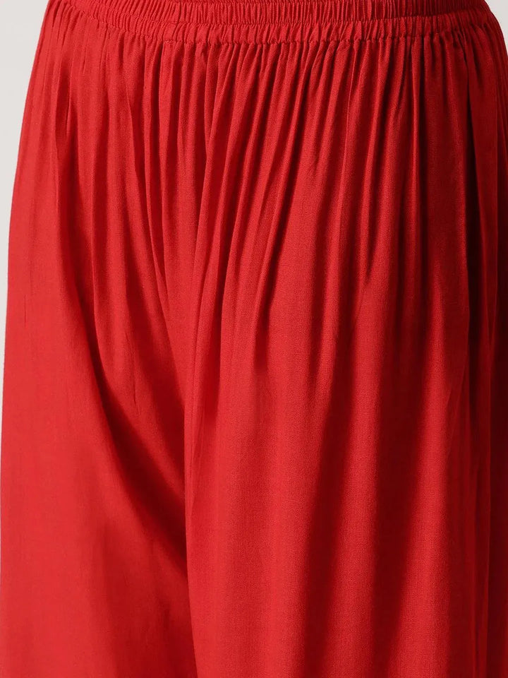 Red Solid Rayon Palazzos - Libas