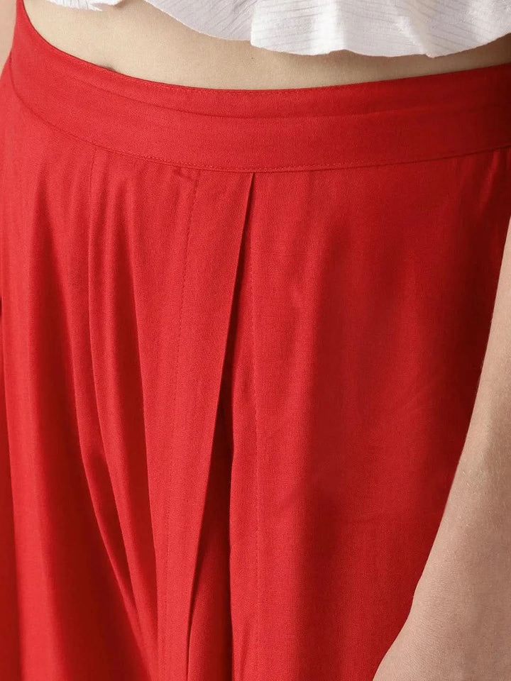 Red Solid Rayon Palazzos - Libas