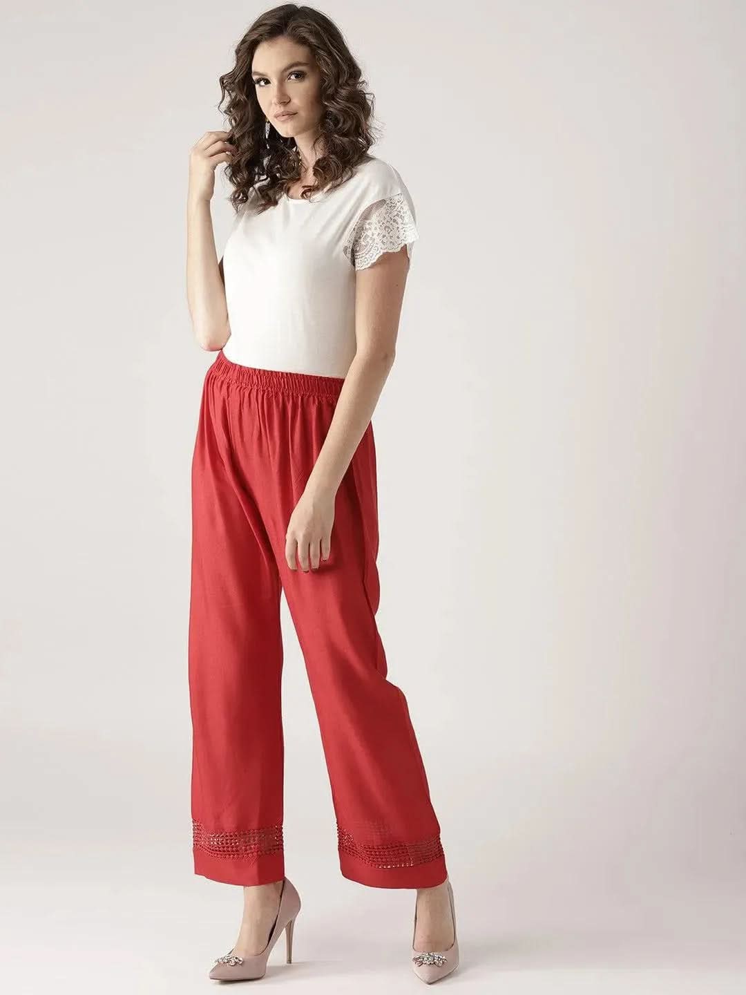 

Red Solid Rayon Palazzos