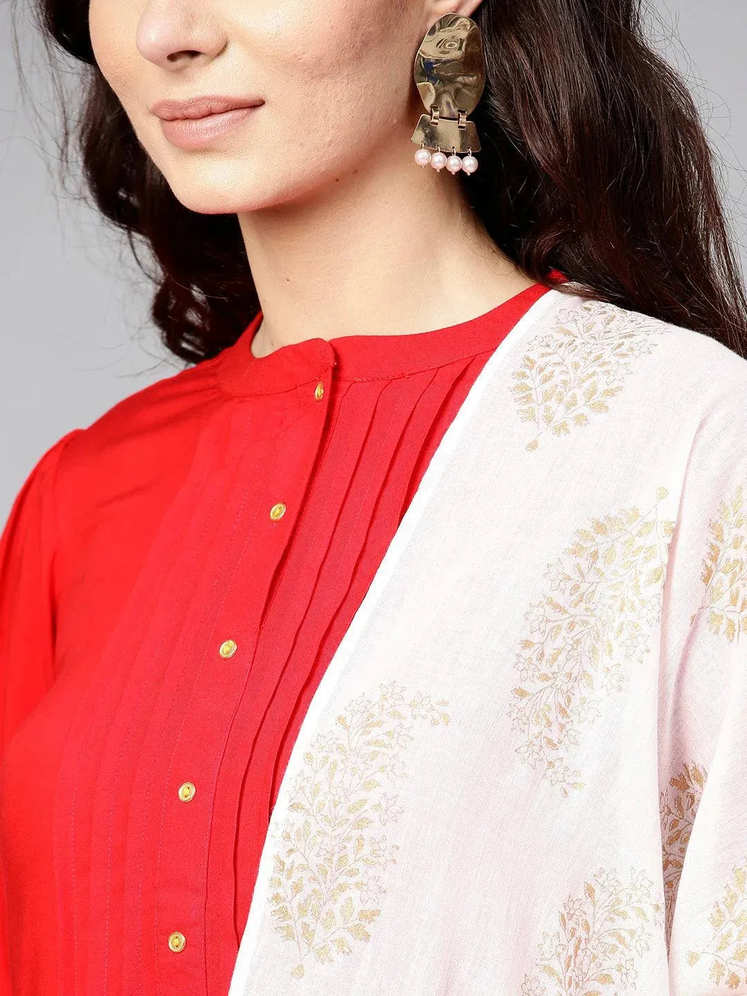 Red Solid Rayon Suit Set - Libas 