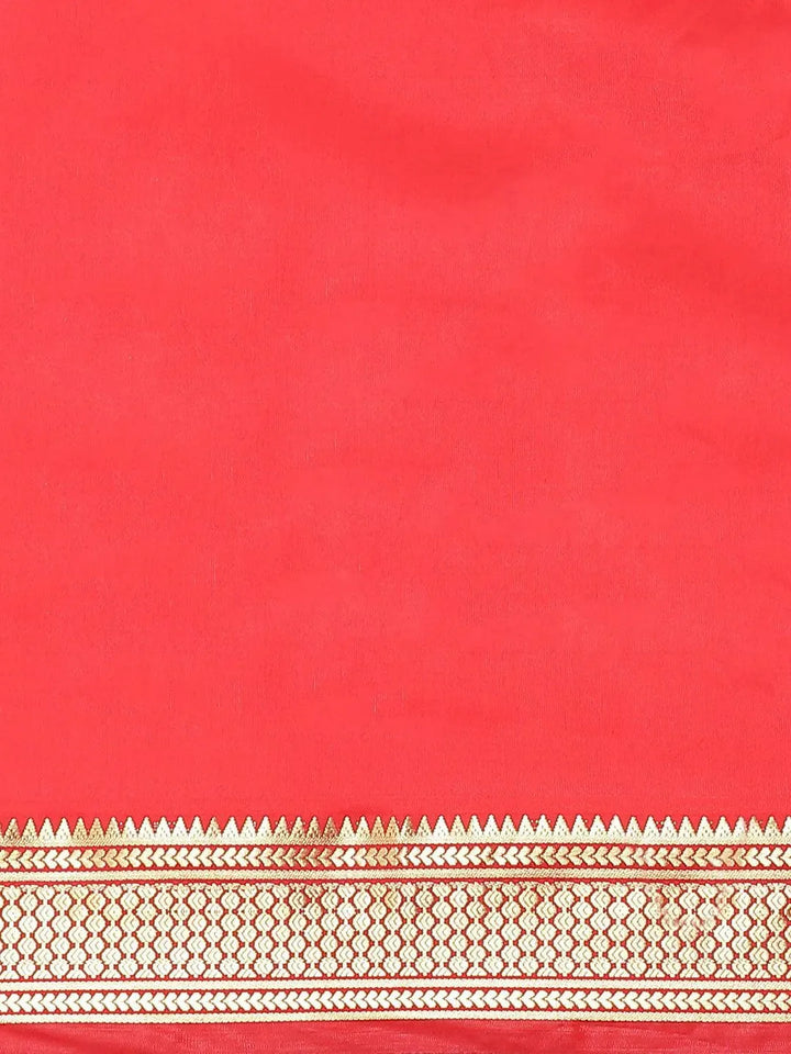 Red Solid Silk Blend Saree - Libas