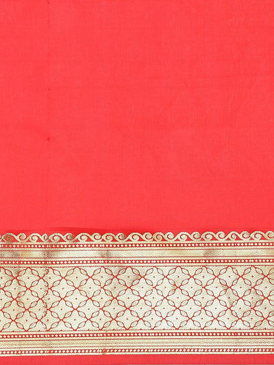 Red Solid Silk Blend Saree - Libas