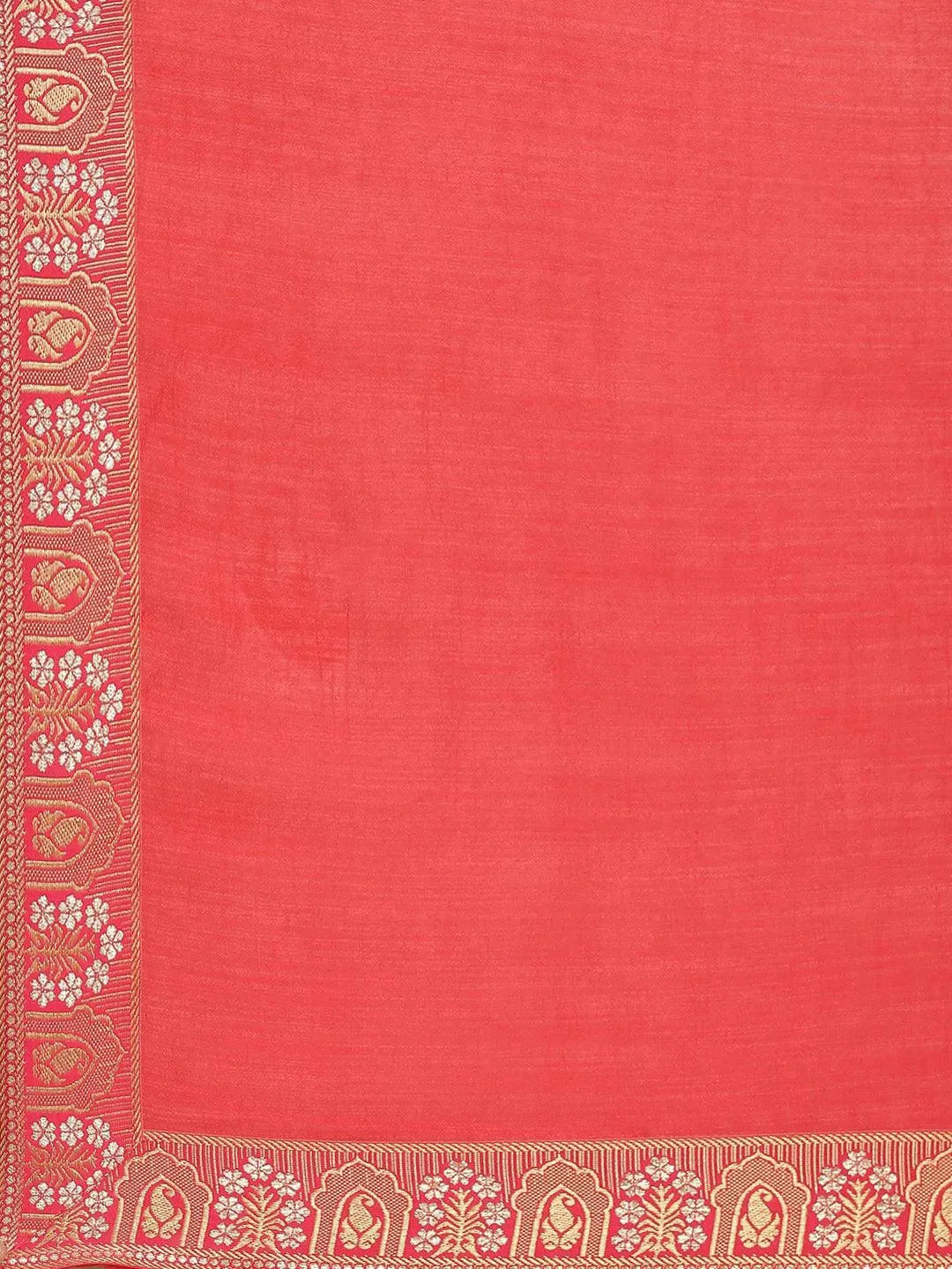 Red Solid Silk Blend Saree - Libas