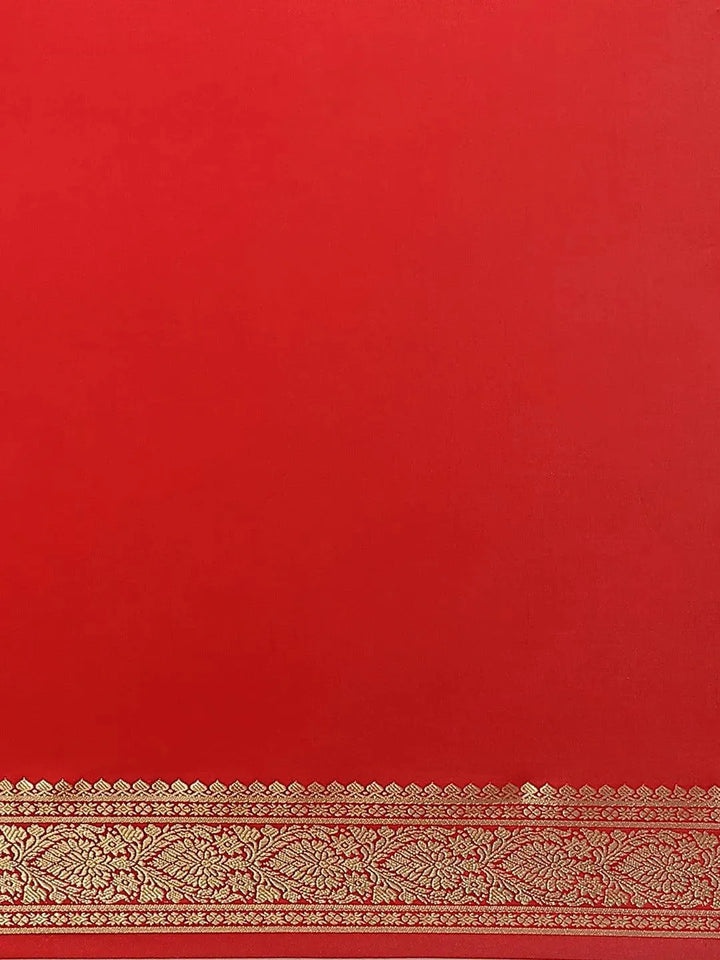Red Solid Silk Blend Saree - Libas