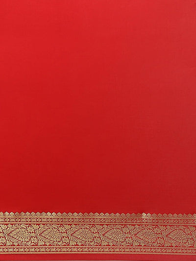 Red Solid Silk Blend Saree - Libas
