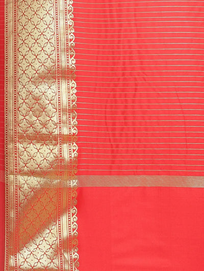 Red Solid Silk Blend Saree - Libas