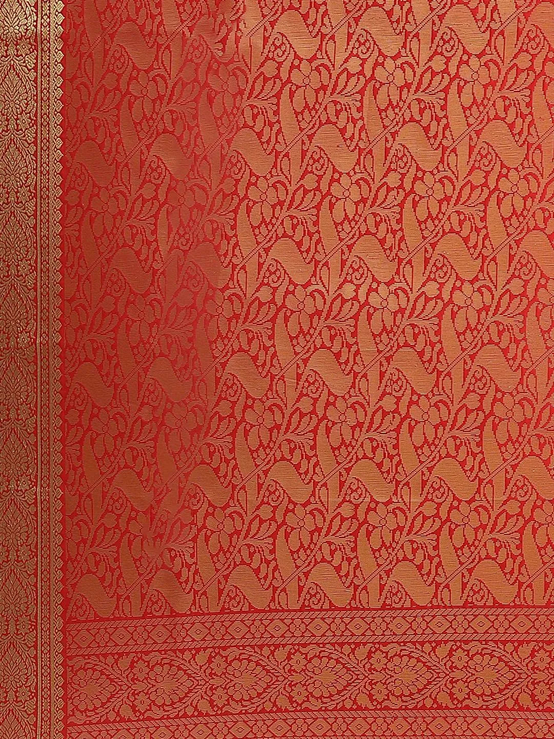 Red Solid Silk Blend Saree - Libas 