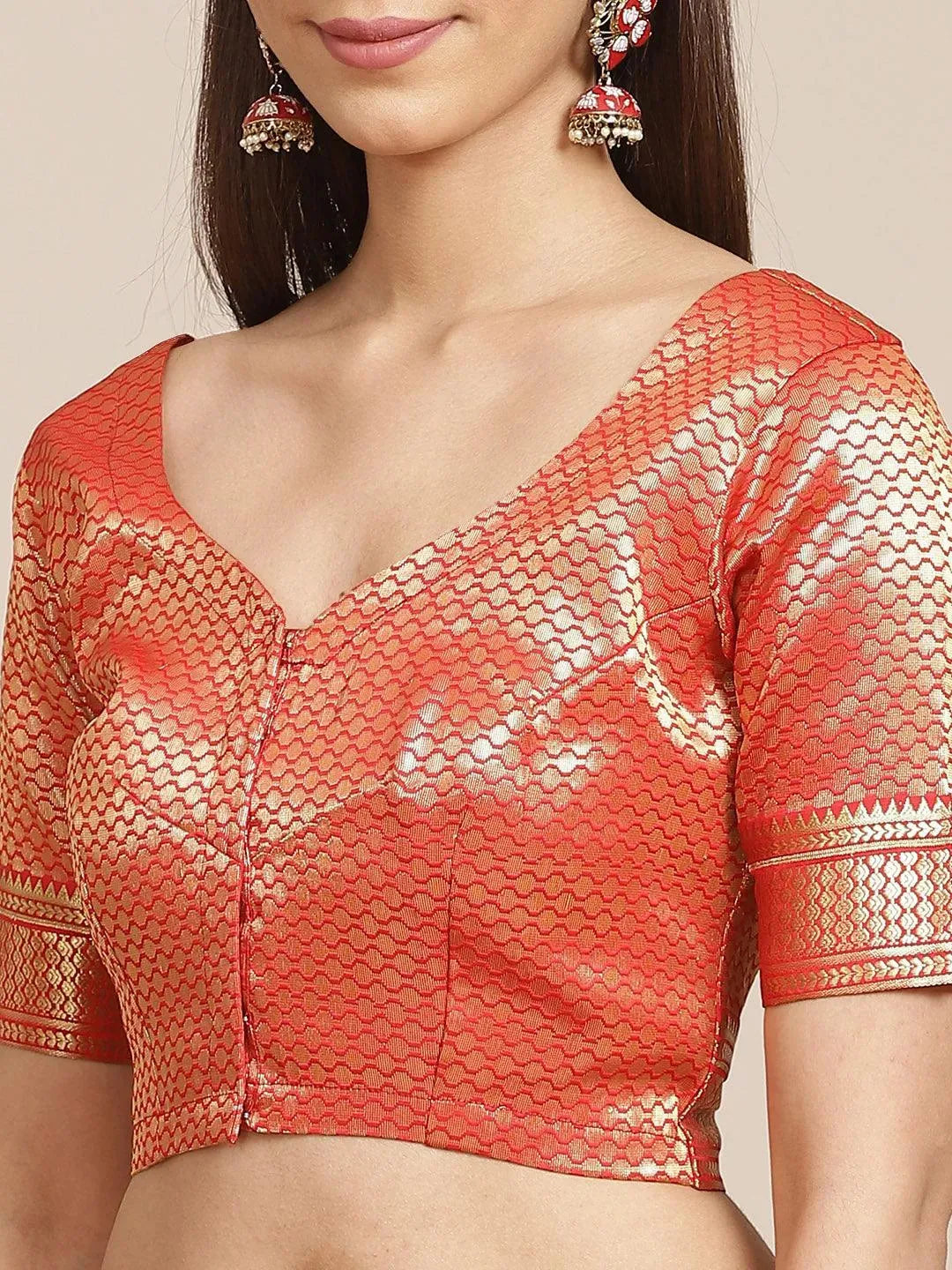 Red Solid Silk Blend Saree - Libas 