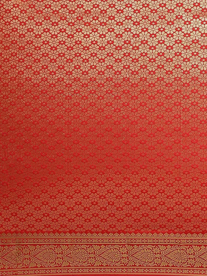 Red Solid Silk Blend Saree - Libas