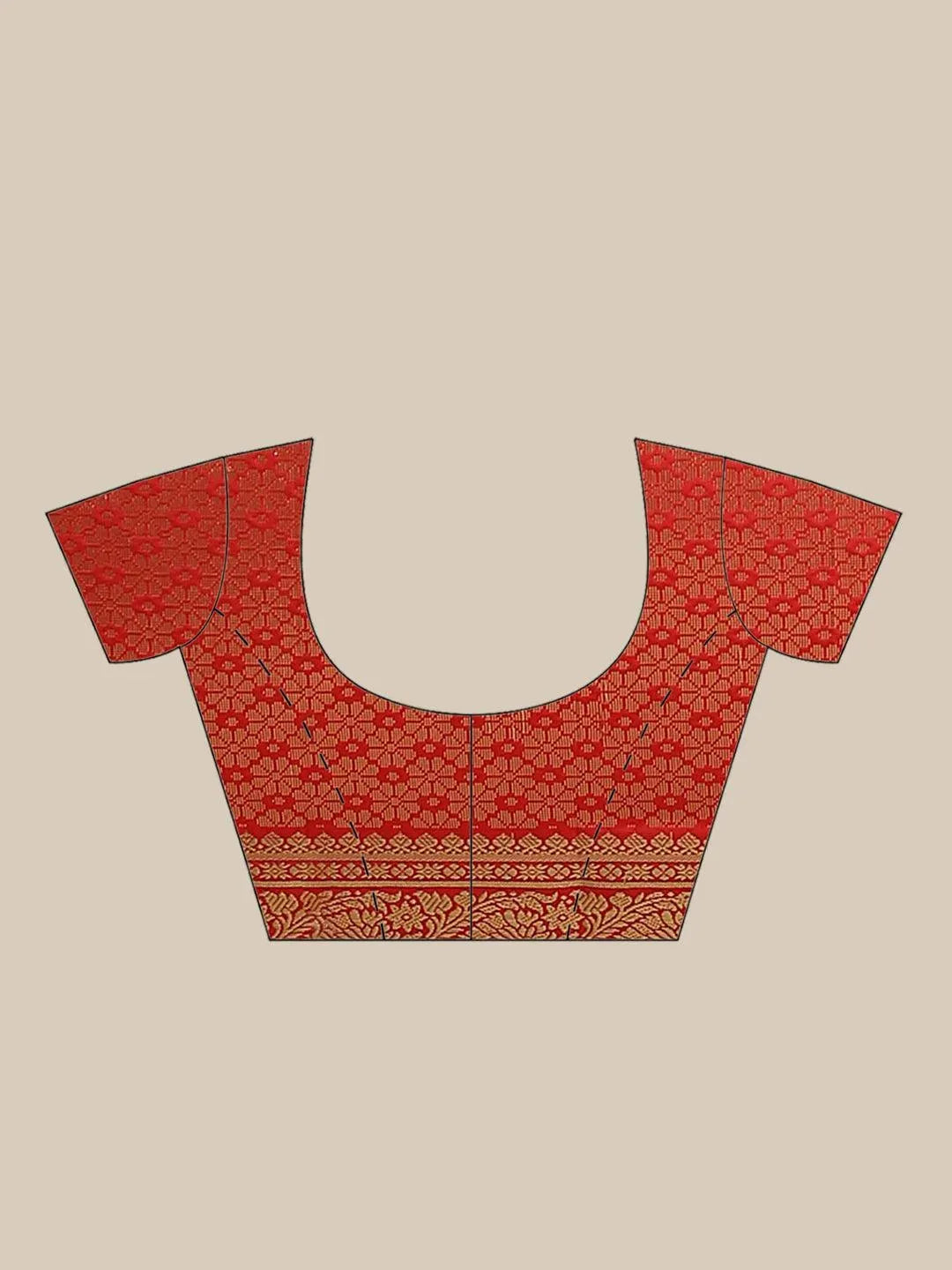Red Solid Silk Blend Saree - Libas 