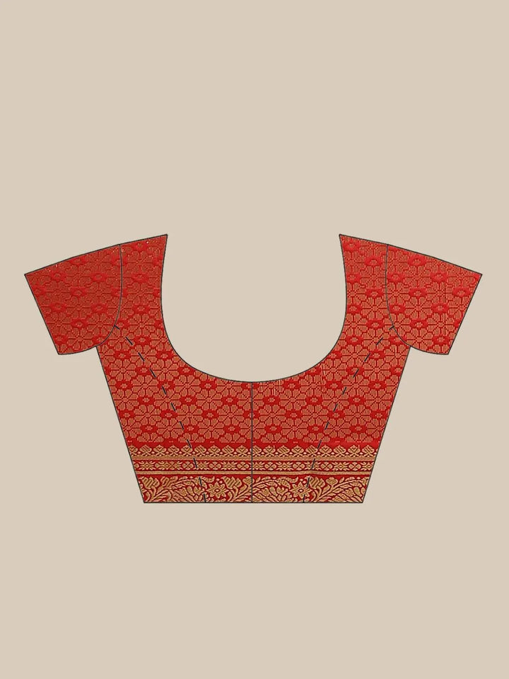 Red Solid Silk Blend Saree - Libas