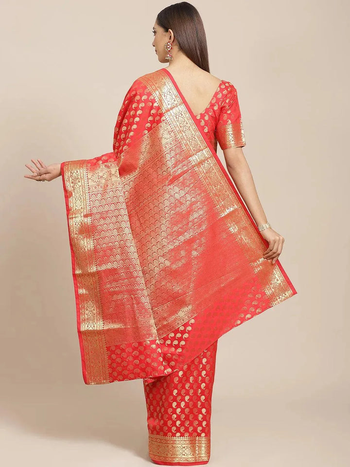 Red Woven Design Brocade Saree - Libas