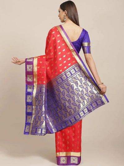 Red Woven Design Brocade Saree - Libas