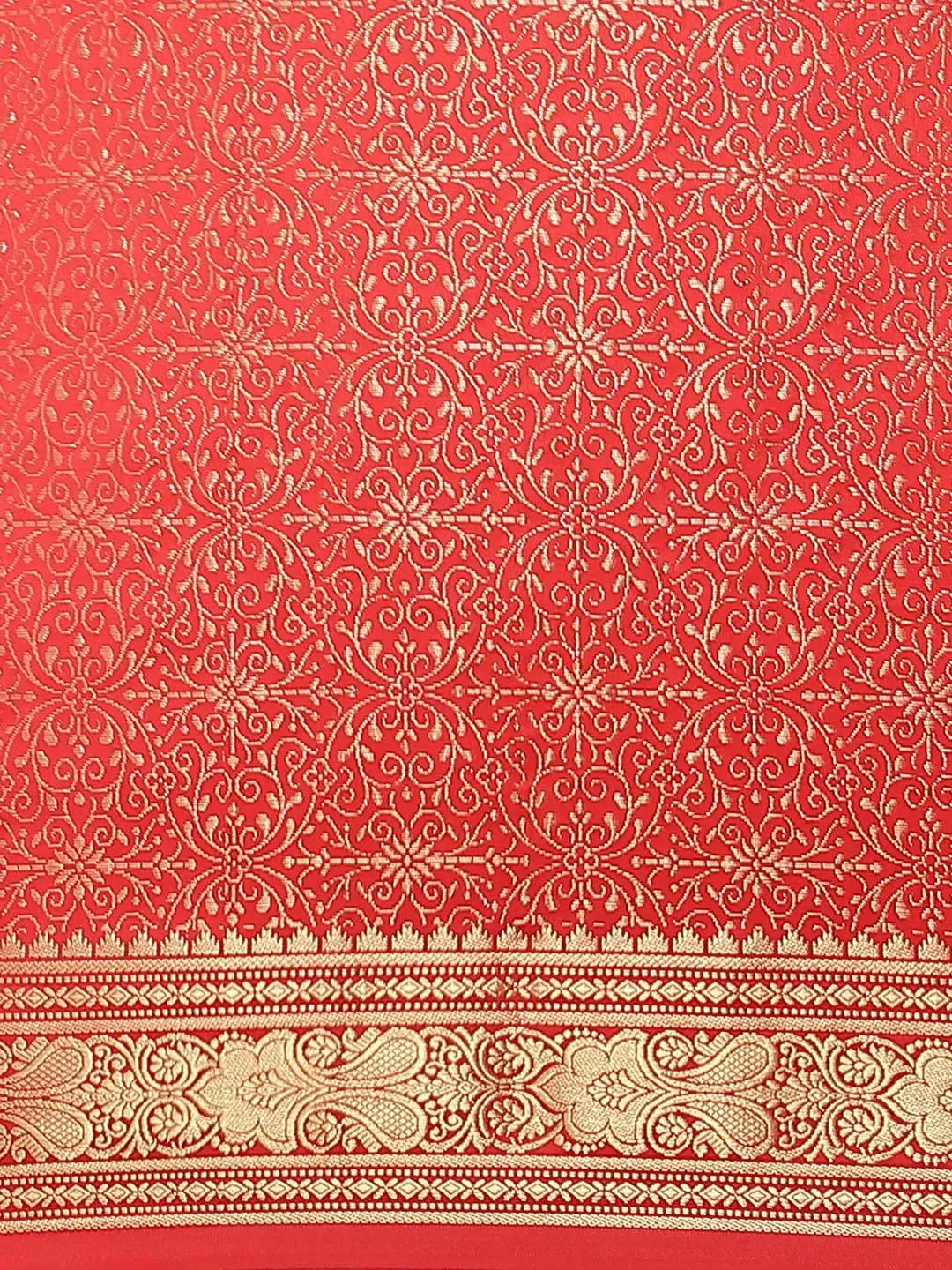 Red Woven Design Brocade Saree - Libas 