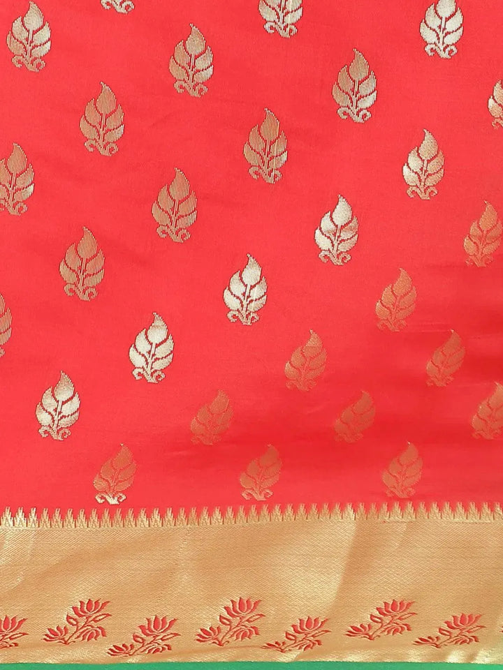 Red Woven Design Brocade Saree - Libas